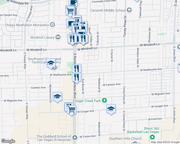 map of restaurants, bars, coffee shops, grocery stores, and more near 6785 Philharmonic Avenue in Las Vegas