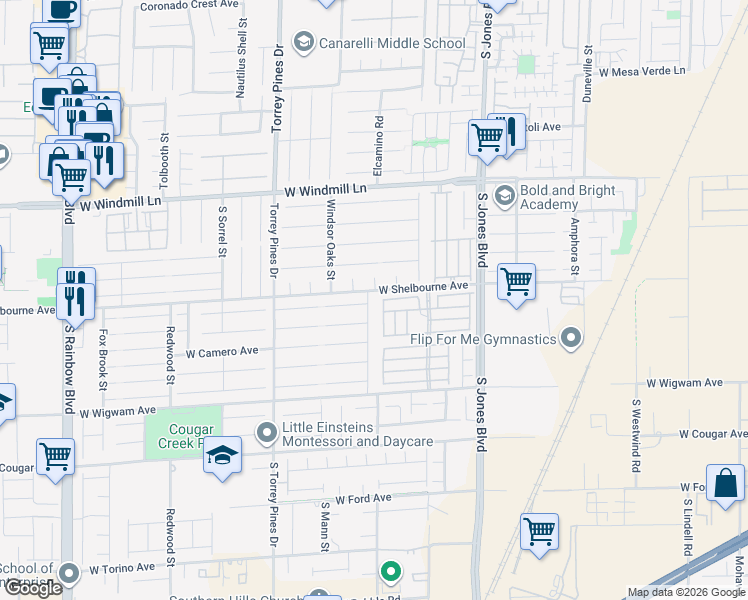 map of restaurants, bars, coffee shops, grocery stores, and more near 8312 Langhorne Creek Street in Las Vegas