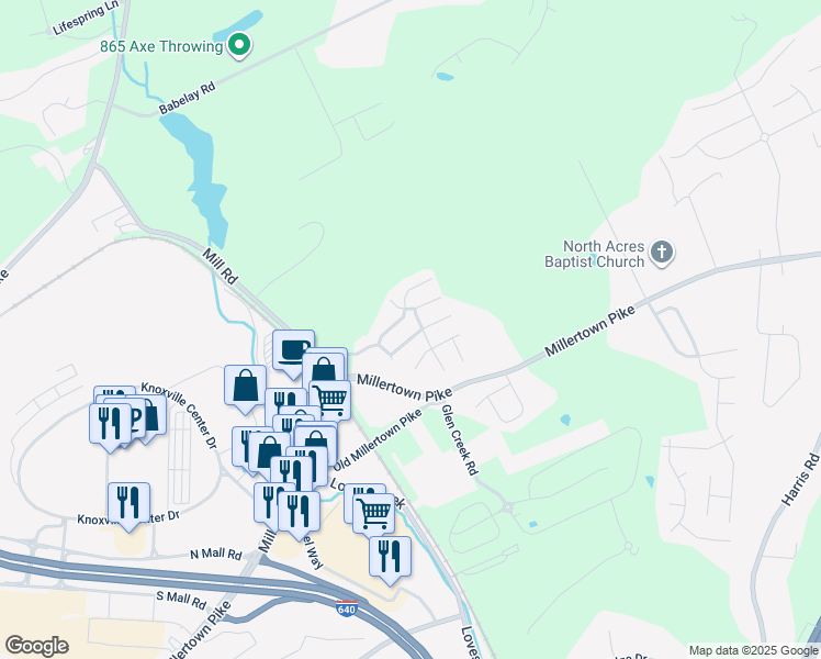 map of restaurants, bars, coffee shops, grocery stores, and more near 5537 Libby Way in Knoxville