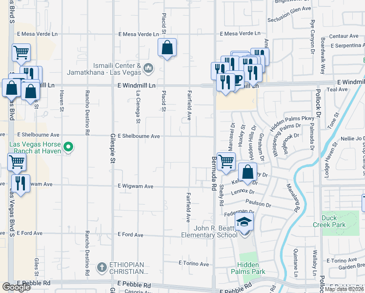 map of restaurants, bars, coffee shops, grocery stores, and more near 320 East Camero Avenue in Las Vegas
