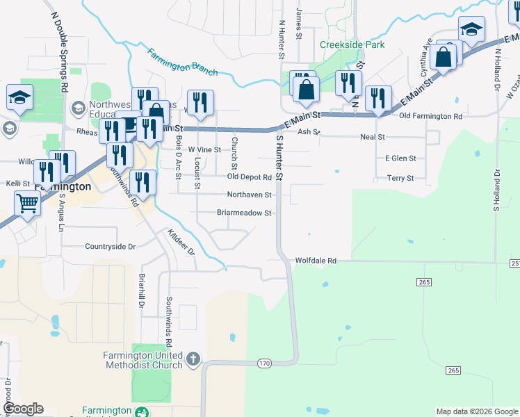 map of restaurants, bars, coffee shops, grocery stores, and more near 29 Briarmeadow Street in Farmington