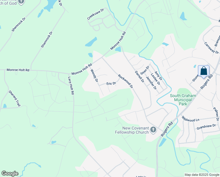 map of restaurants, bars, coffee shops, grocery stores, and more near 635 Natalie Drive in Graham
