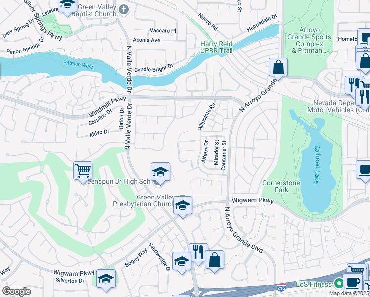 map of restaurants, bars, coffee shops, grocery stores, and more near 1764 Sunflower Court in Henderson