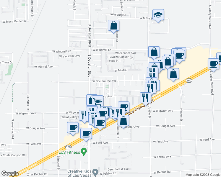 map of restaurants, bars, coffee shops, grocery stores, and more near 8354 Bismark Sapphire Street in Las Vegas