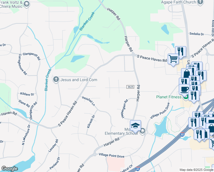 map of restaurants, bars, coffee shops, grocery stores, and more near 3064 Forest Line Drive in Clemmons