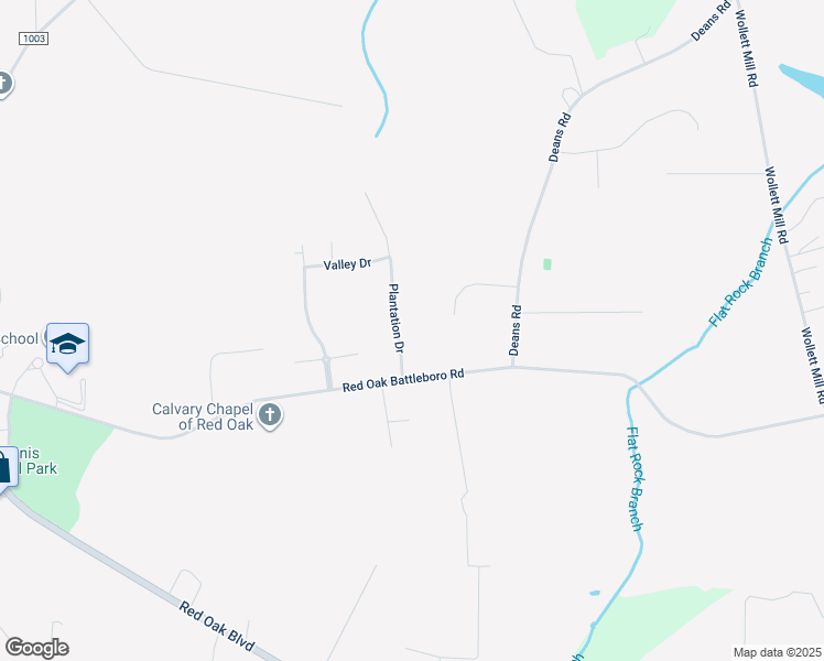 map of restaurants, bars, coffee shops, grocery stores, and more near 4897 Plantation Drive in Red Oak