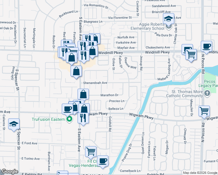 map of restaurants, bars, coffee shops, grocery stores, and more near 144 Cologne Court in Henderson