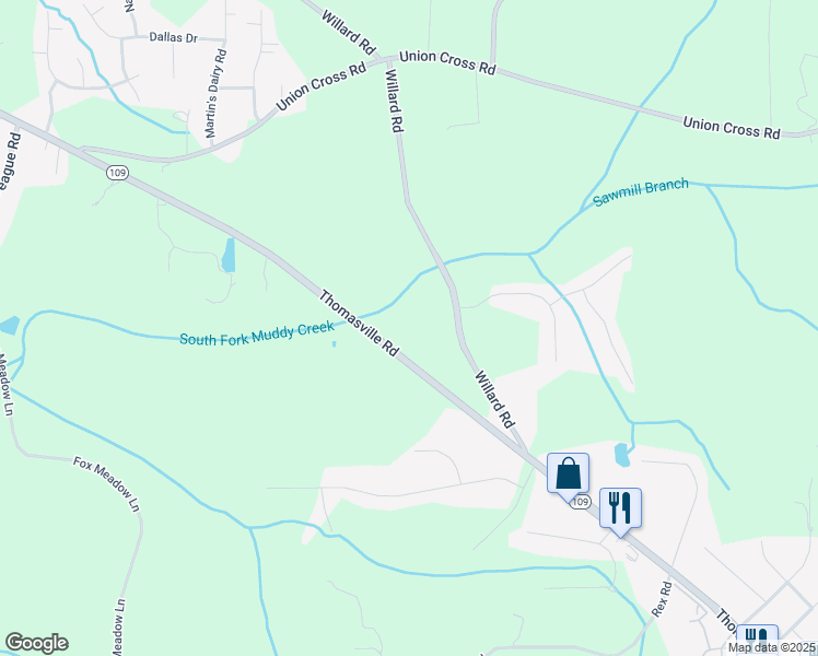 map of restaurants, bars, coffee shops, grocery stores, and more near 4255 Thomasville Rd in Winston-Salem