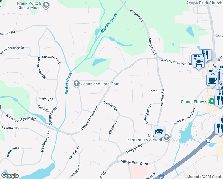 map of restaurants, bars, coffee shops, grocery stores, and more near 2505 Adrionna Terrace in Clemmons