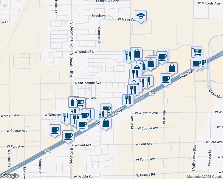 map of restaurants, bars, coffee shops, grocery stores, and more near 4527 Mission Meadow Circle in Las Vegas