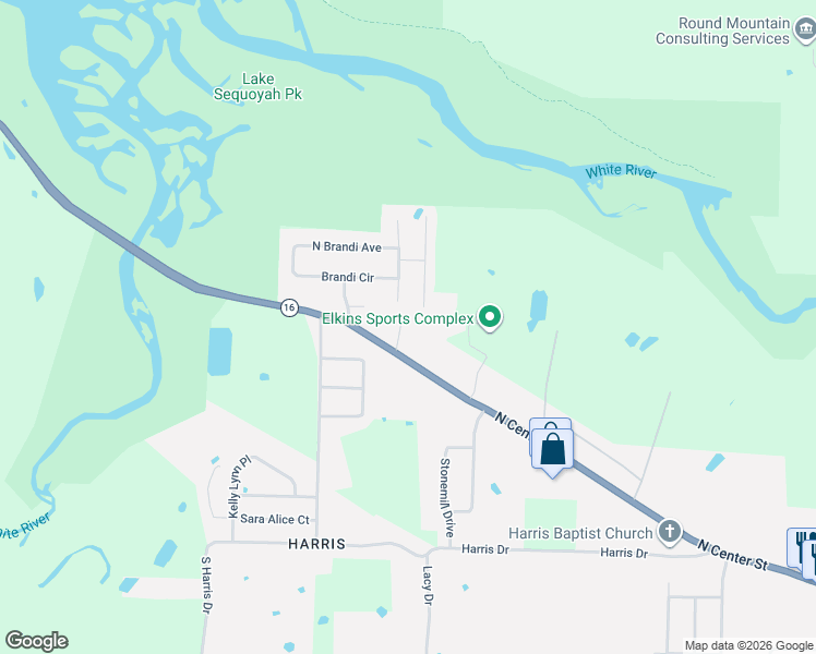 map of restaurants, bars, coffee shops, grocery stores, and more near 2564 North Center Street in Fayetteville