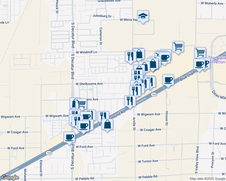 map of restaurants, bars, coffee shops, grocery stores, and more near 4527 Mission Meadow Circle in Las Vegas