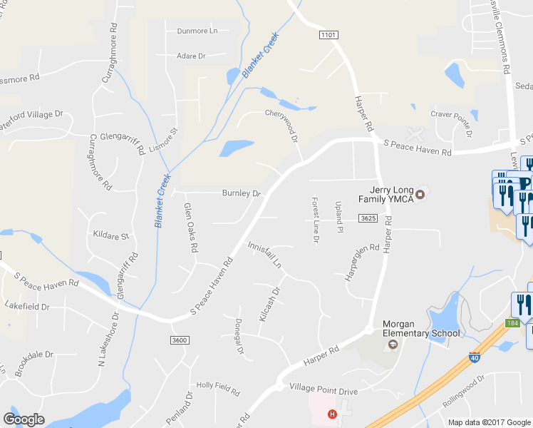 map of restaurants, bars, coffee shops, grocery stores, and more near 2505 Adrionna Terrace in Clemmons