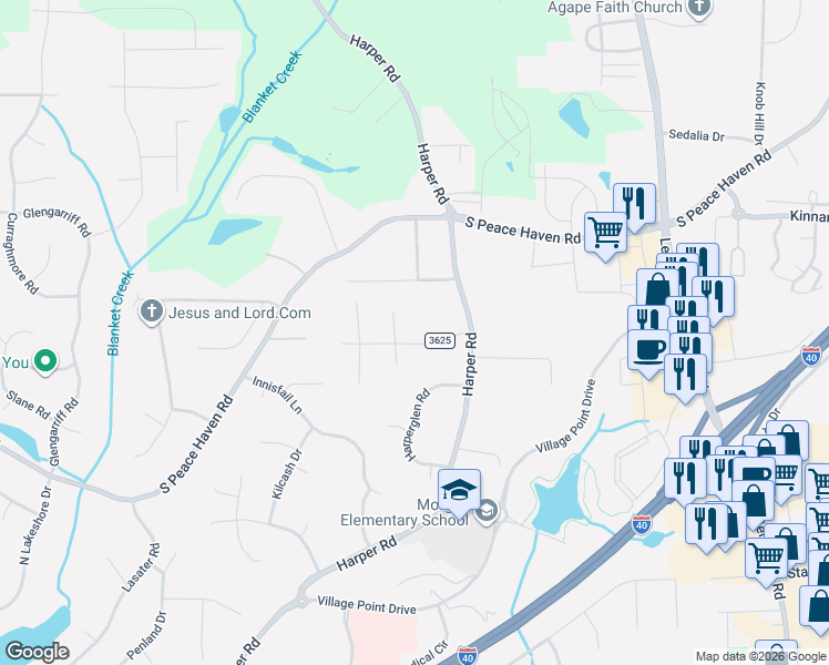 map of restaurants, bars, coffee shops, grocery stores, and more near 3069 Upland Place in Clemmons