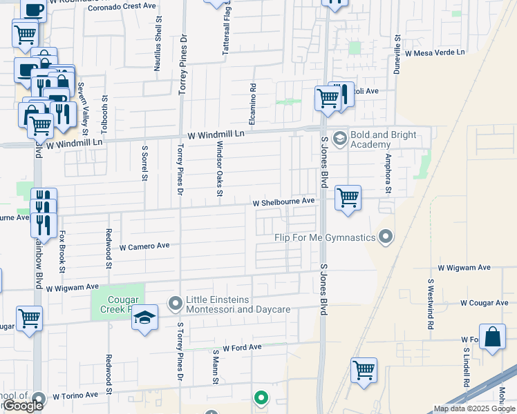 map of restaurants, bars, coffee shops, grocery stores, and more near 6284 Huntington Ridge Avenue in Las Vegas