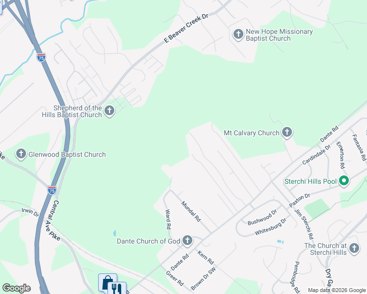 map of restaurants, bars, coffee shops, grocery stores, and more near 541 Dante Road in Knoxville
