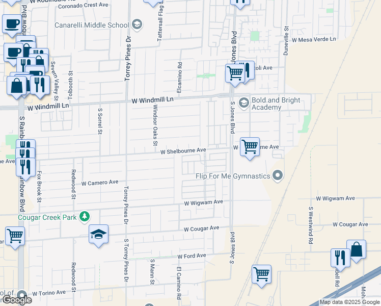 map of restaurants, bars, coffee shops, grocery stores, and more near 6260 Huntington Ridge Avenue in Las Vegas