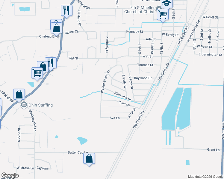 map of restaurants, bars, coffee shops, grocery stores, and more near 1207 Ryan Lane in Paragould