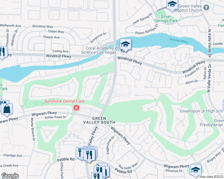 map of restaurants, bars, coffee shops, grocery stores, and more near 1801 North Green Valley Parkway in Henderson