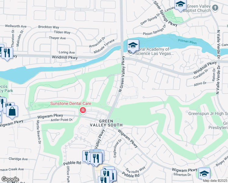 map of restaurants, bars, coffee shops, grocery stores, and more near 1801 North Green Valley Parkway in Henderson
