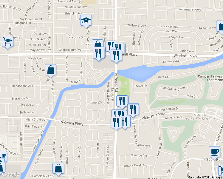 map of restaurants, bars, coffee shops, grocery stores, and more near 146 Painted Valley Street in Henderson