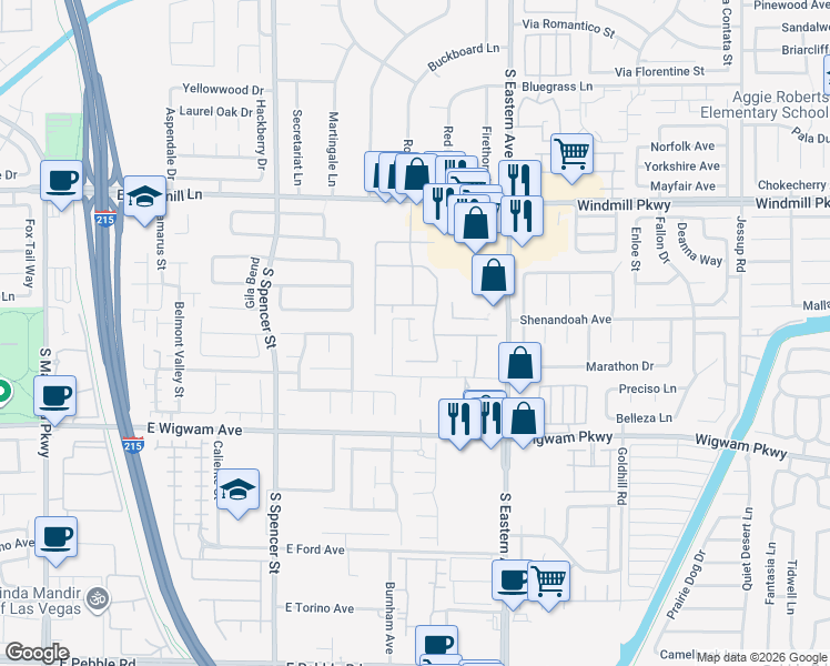 map of restaurants, bars, coffee shops, grocery stores, and more near 2140 Vista Famosa Court in Las Vegas