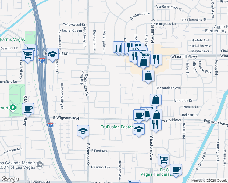 map of restaurants, bars, coffee shops, grocery stores, and more near 2040 East Camero Avenue in Las Vegas