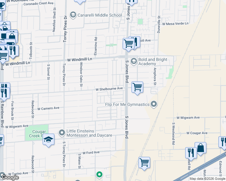 map of restaurants, bars, coffee shops, grocery stores, and more near 6164 Bridgeport Hills Avenue in Las Vegas