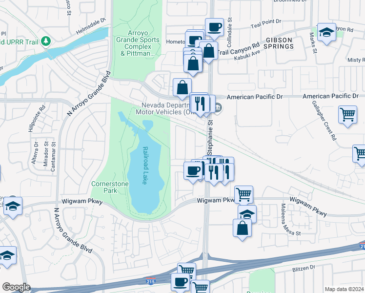 map of restaurants, bars, coffee shops, grocery stores, and more near 149 Sand Lake Street in Henderson