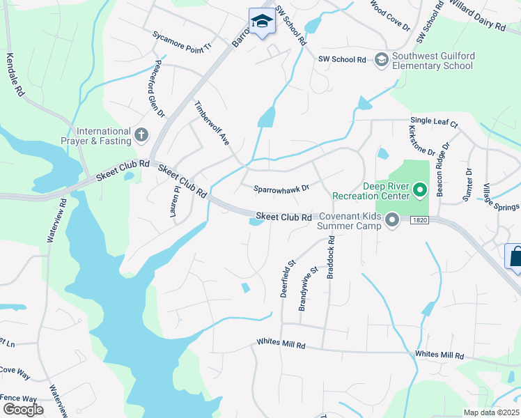 map of restaurants, bars, coffee shops, grocery stores, and more near 1445 Skeet Club Road in High Point