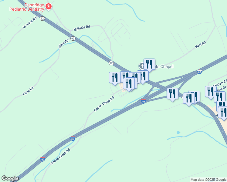 map of restaurants, bars, coffee shops, grocery stores, and more near 546 Patriot Drive in Dandridge