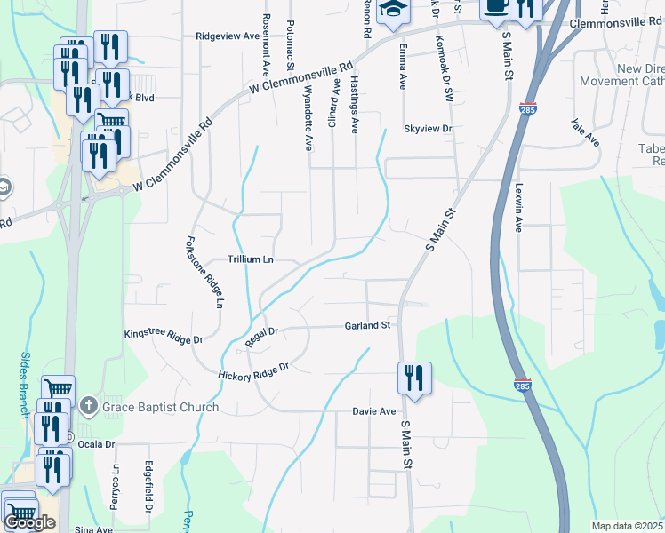 map of restaurants, bars, coffee shops, grocery stores, and more near 3900 Clinard Avenue in Winston-Salem
