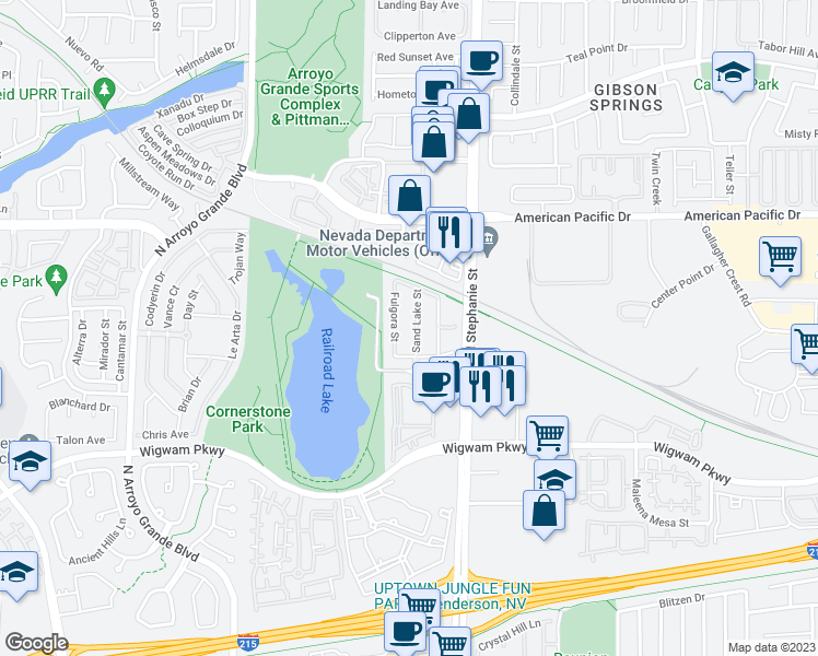 map of restaurants, bars, coffee shops, grocery stores, and more near 149 Sand Lake Street in Henderson