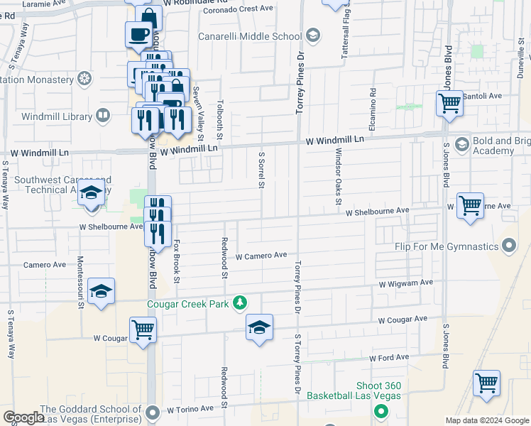 map of restaurants, bars, coffee shops, grocery stores, and more near 8294 Sorrel Street in Las Vegas