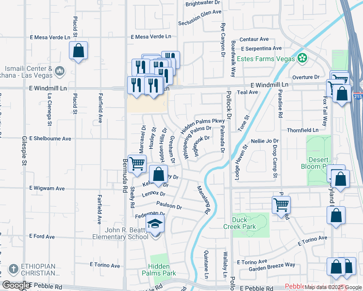 map of restaurants, bars, coffee shops, grocery stores, and more near 656 Whispering Palms Drive in Las Vegas