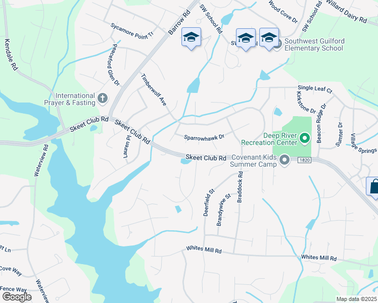 map of restaurants, bars, coffee shops, grocery stores, and more near 1445 Skeet Club Road in High Point