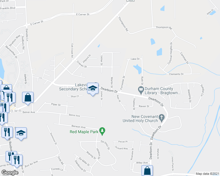 map of restaurants, bars, coffee shops, grocery stores, and more near 603 Martin Street in Durham