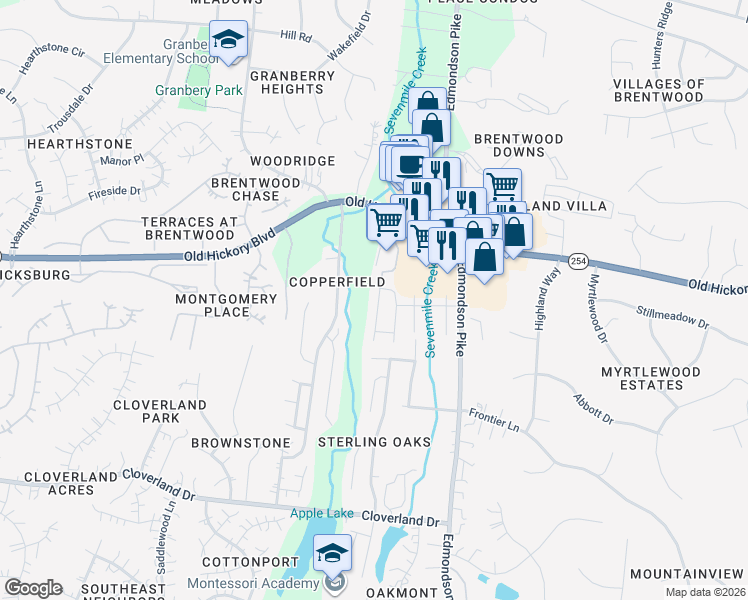 map of restaurants, bars, coffee shops, grocery stores, and more near 435 Lazy Creek Lane in Nashville