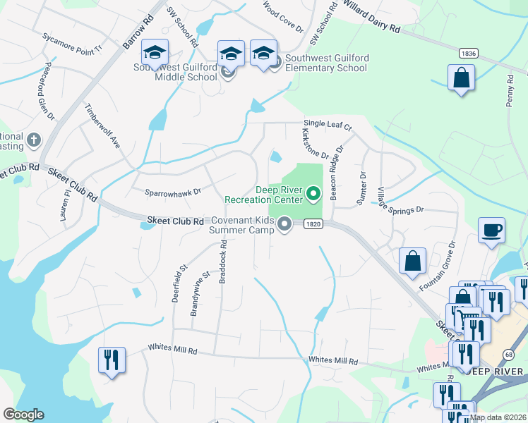 map of restaurants, bars, coffee shops, grocery stores, and more near 3343 Timberwolf Avenue in High Point