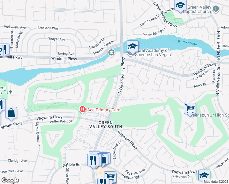 map of restaurants, bars, coffee shops, grocery stores, and more near 1801 North Green Valley Parkway in Henderson