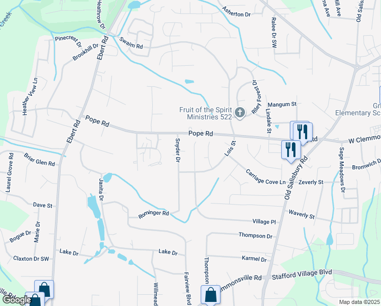 map of restaurants, bars, coffee shops, grocery stores, and more near 4008 Village Place in Winston-Salem