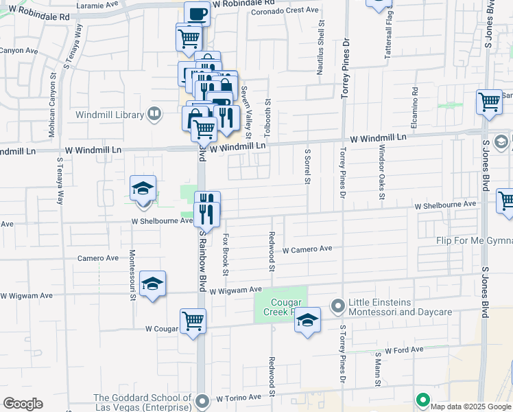map of restaurants, bars, coffee shops, grocery stores, and more near 6752 Philharmonic Avenue in Las Vegas
