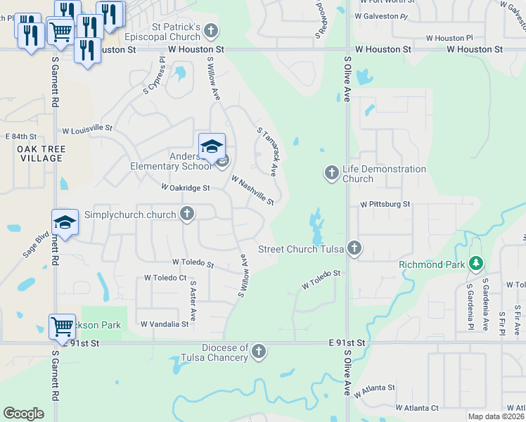 map of restaurants, bars, coffee shops, grocery stores, and more near 4004 West Nashville Street in Broken Arrow