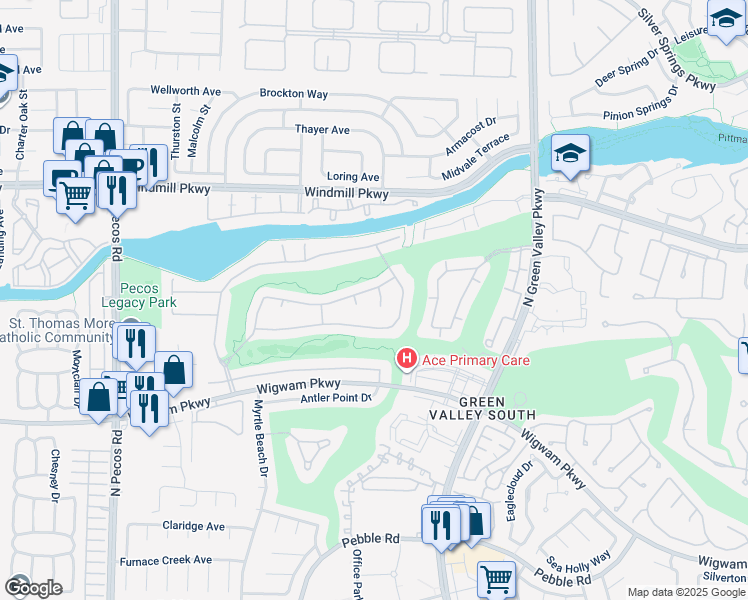 map of restaurants, bars, coffee shops, grocery stores, and more near 145 Pin High Circle in Henderson