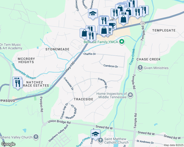 map of restaurants, bars, coffee shops, grocery stores, and more near 6536 Buttercup Drive in Nashville