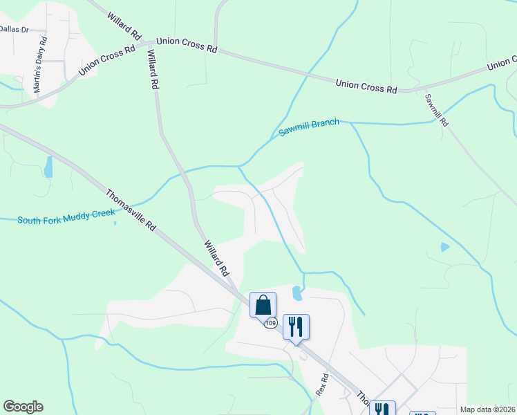 map of restaurants, bars, coffee shops, grocery stores, and more near 3104 Arrowcrest Place in Winston-Salem