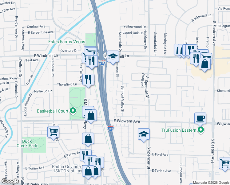 map of restaurants, bars, coffee shops, grocery stores, and more near 8287 Lincoln Valley Street in Las Vegas