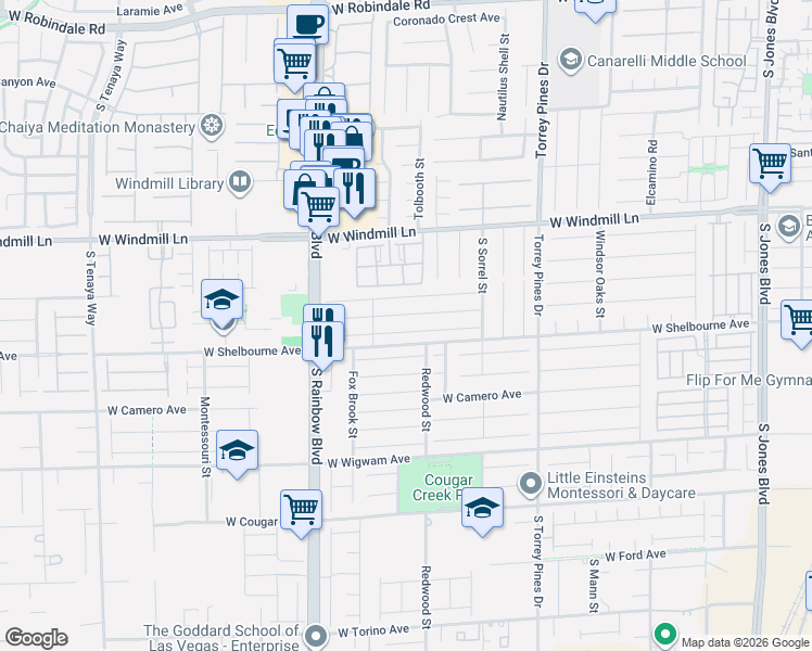 map of restaurants, bars, coffee shops, grocery stores, and more near 6770 Treble Clef Avenue in Las Vegas