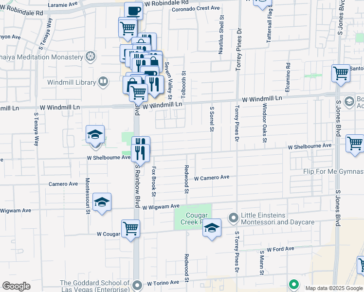 map of restaurants, bars, coffee shops, grocery stores, and more near 6720 Philharmonic Avenue in Las Vegas