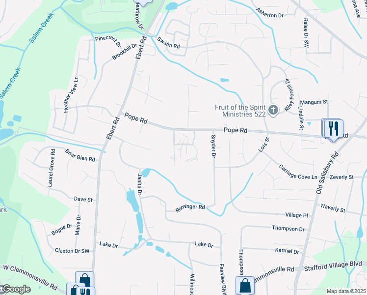 map of restaurants, bars, coffee shops, grocery stores, and more near 1904 Winding Ridge Road in Winston-Salem